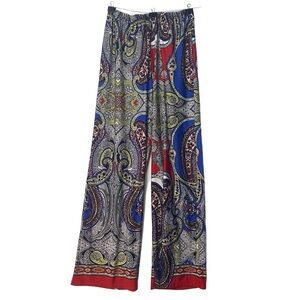Palazzo Pants Wide-Leg Loose Vibrant Paisley Boho Artistic L Pull-on